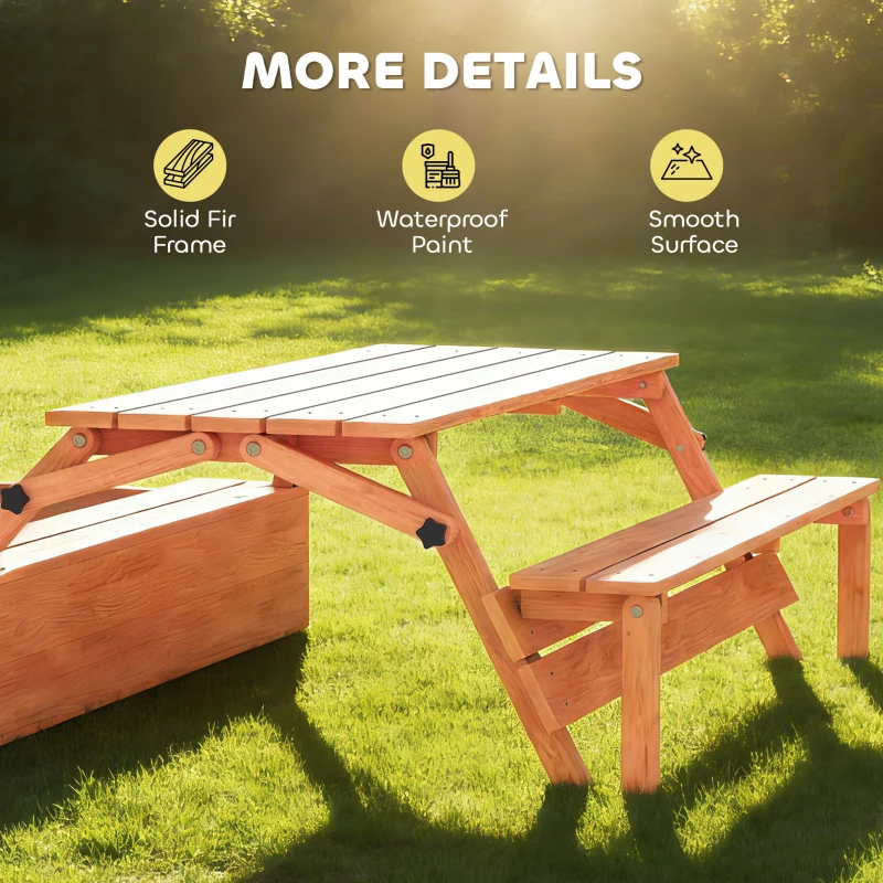 AIYAPLAY Kids Sand Pit with Lid, Wooden Sandpit with Canopy, Foldable Picnic Table, Bench Seats, Bottom Liner for Patio Garden