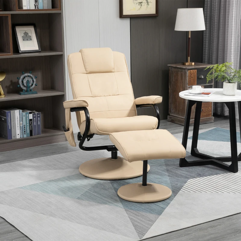 HOMCOM Sillón Relax Reclinable con Reposapiés Sillón de Masaje Eléctrico con 10 Puntos de Masaje Sillón Relax Giratorio con Mando a Distancia para Salón Oficina Beige