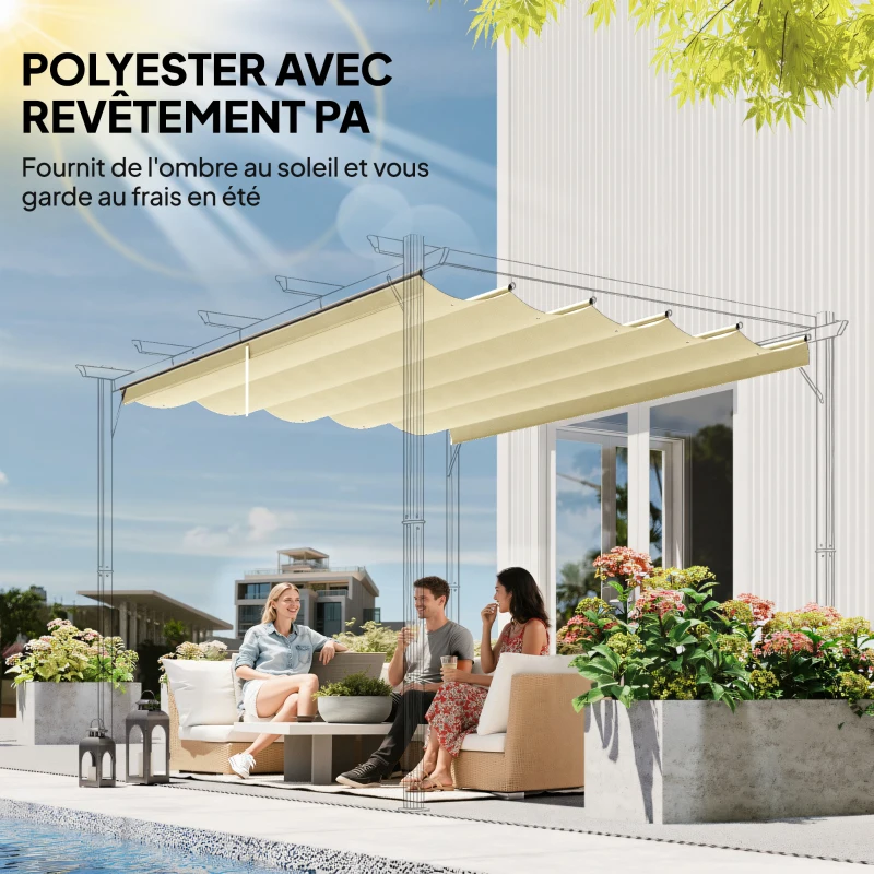Outsunny Toile de toit pour pergola tonnelle rétractable de 4 x 3 m - toile uniquement 350 x 260 cm crème