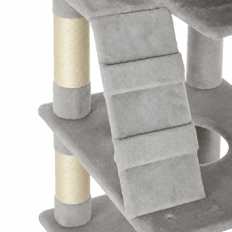 PawHut Krabpaal 204 cm, kattenboom met huisjes en ladder, meerlaagse krabpaal voor 1-3 katten tot 6 kg, lichtgrijs