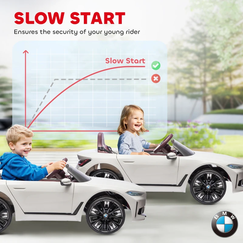 HOMCOM BMW i4 Licensed 12V Kids Electric Ride-On Car, White, Red and Light Blue