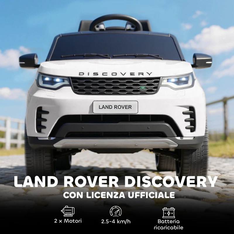 AIYAPLAY Macchina Elettrica per Bambini Licenza Land Rover con Fari LED, Clacson e Telecomando, 105x68.5x58 cm, Bianco