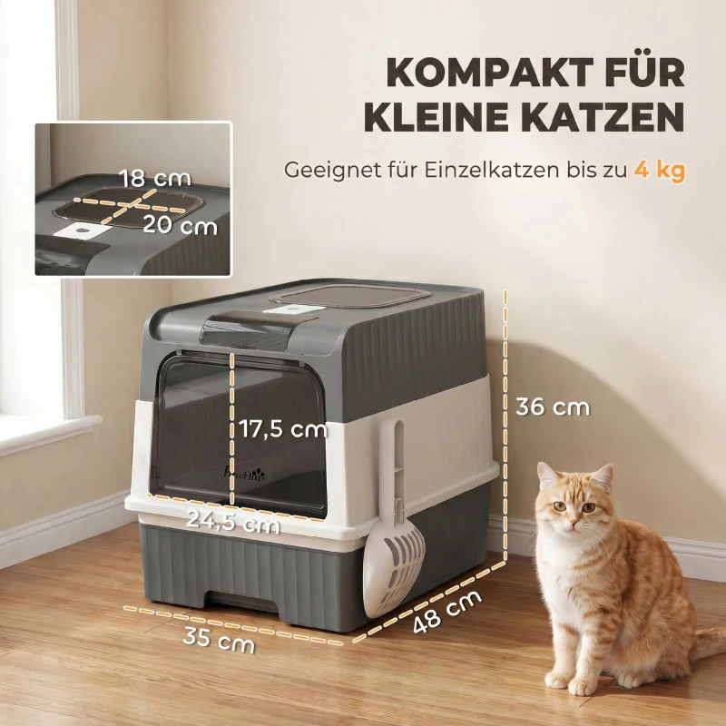 PawHut Kattenbak met deksel, uittrekbare lade, voor- en bovenuitgang, incl. schep, voor katten tot 4 kg