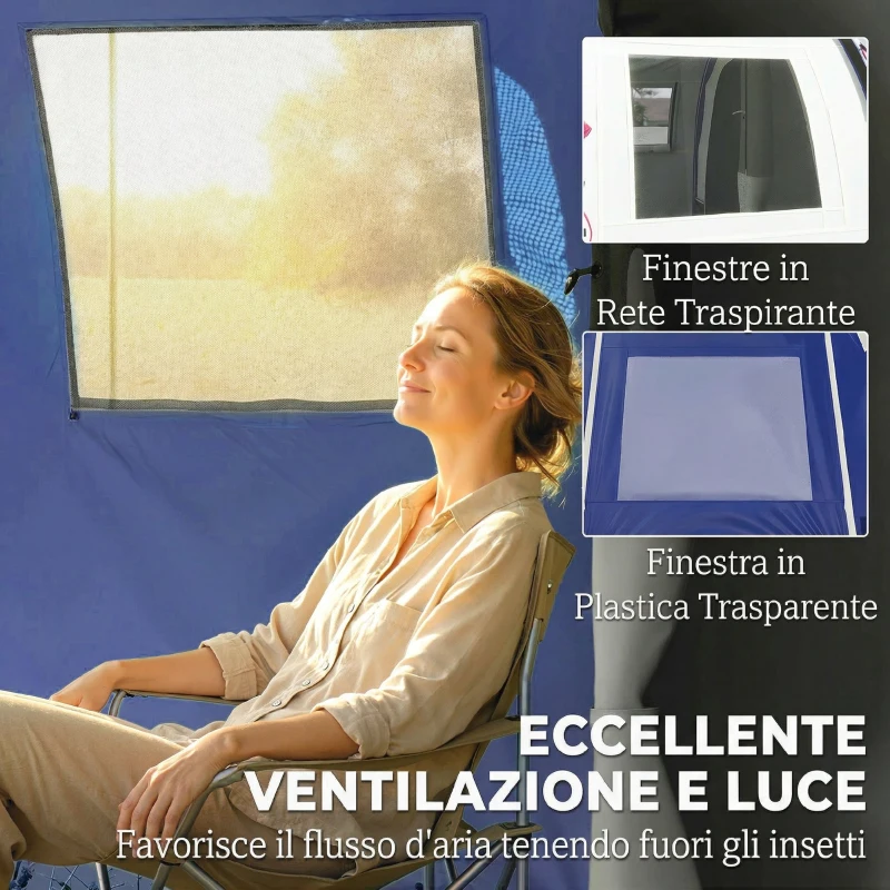 Outsunny Tenda a Tunnel per 4 Persone con Camera e Zona Giorno, Impermeabile 3000 mm, Tenda da Campeggio, Blu Scuro
