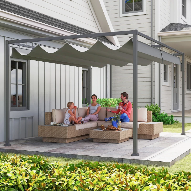 Outsunny Pergola coulissante Pergola rétractable 4 x 3 m structure métal époxy anticorrosion toile polyester 180 g/m² gris foncé