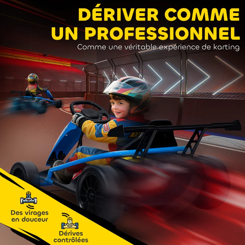 AIYAPLAY Voiture électrique GoKart kart électrique pour enfants 2 x 24 V moteurs mode dérive à 13 km/h 119 x 77 x 54 cm bleu