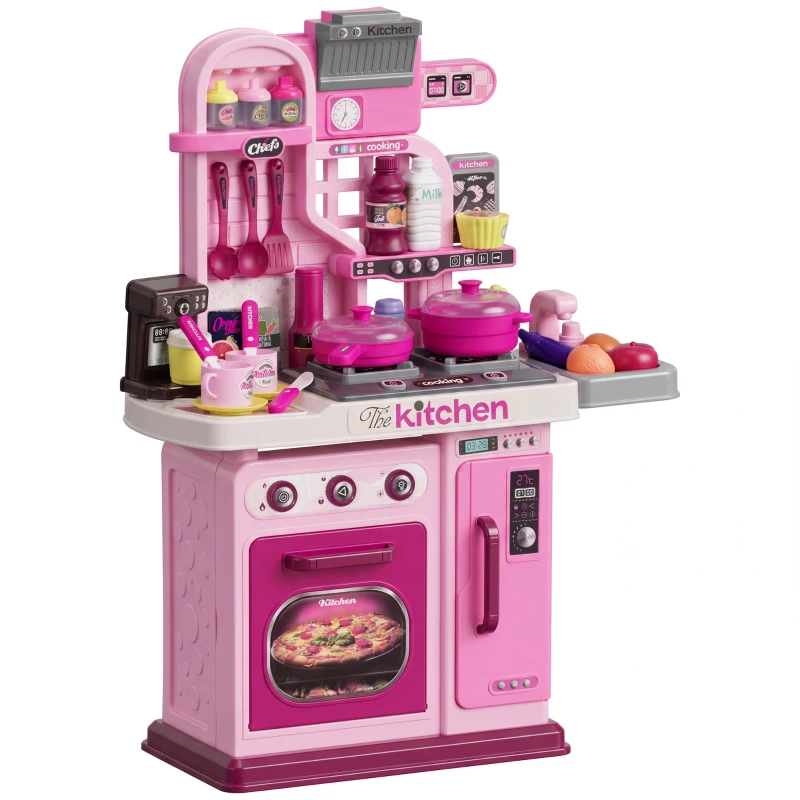 AIYAPLAY Spielküche, 33-teiliges Set, Licht- & Soundeffekte, für Kinder 3-6 Jahre, Pink
