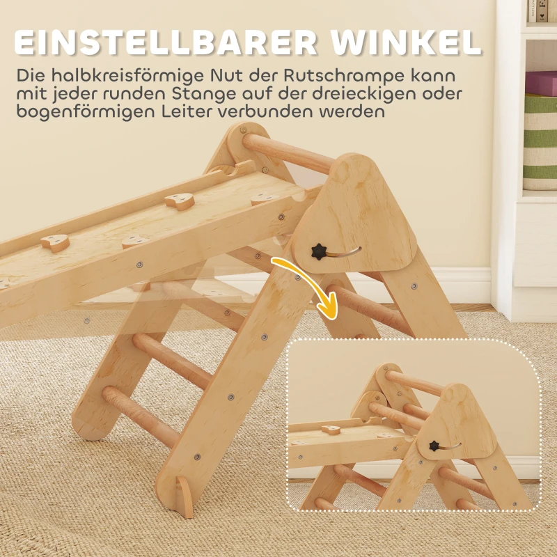 AIYAPLAY 5-in-1 klimrek: boogladder, driehoeksladder, helling, klimwand en glijbaan — voor kinderen 1,5-4 jaar, opvouwbaar, hout