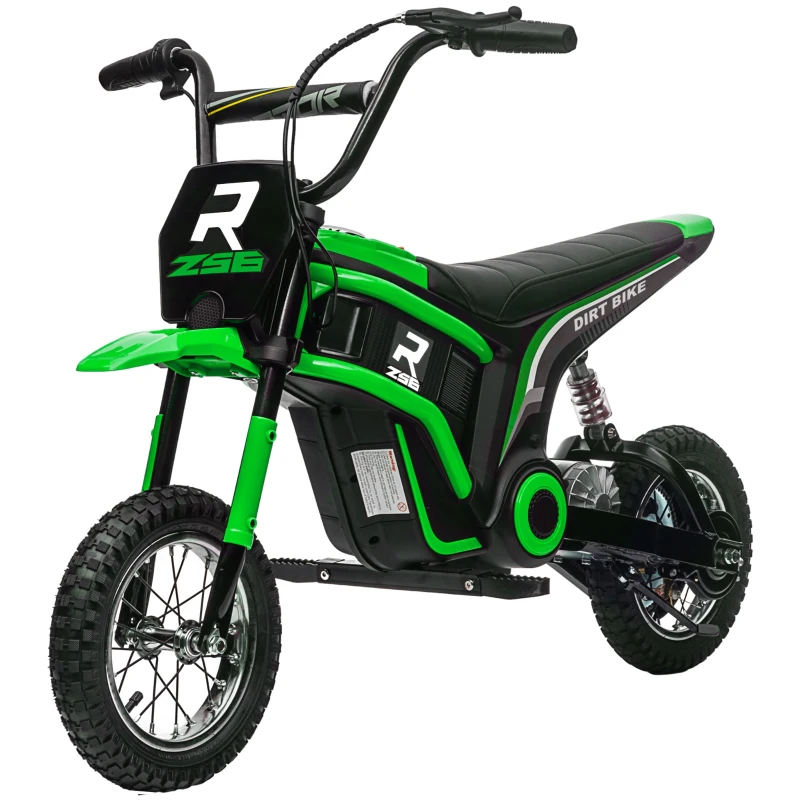 HOMCOM 24V Electric Motorbike with Twist Grip Throttle, Music, Horn, 12" Pneumatic Tyres, 16km/h Max Speed - Green