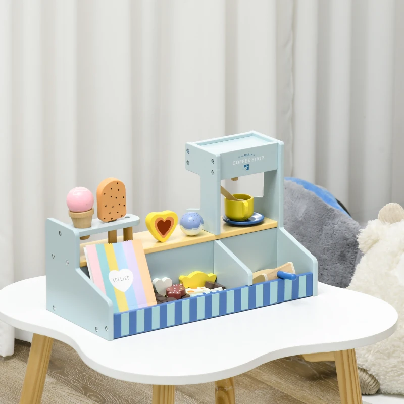 AIYAPLAY Spiel-Eisladen für Kinder, Eiscreme-Stand, viel Zubehör, fördert Fantasie und Motorik, Hellblau
