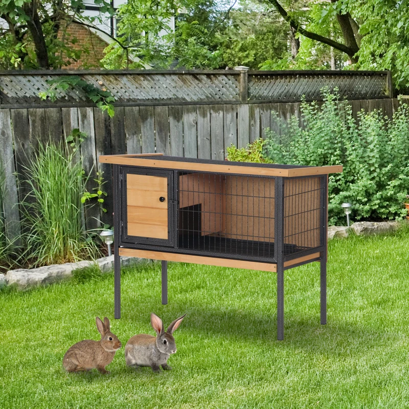 PawHut Cage à lapins en bois sur pieds, clapier pour rongeurs, cochons d'inde avec toit ouvrable - dim. 91,5L x 45l x 70H cm