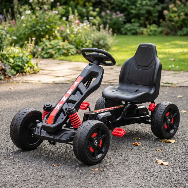 AIYAPLAY Kart cu pedale pentru copii 3-6 ani, max. 50 kg, cu suport pentru pahare și roți EVA antiderapante, roșu