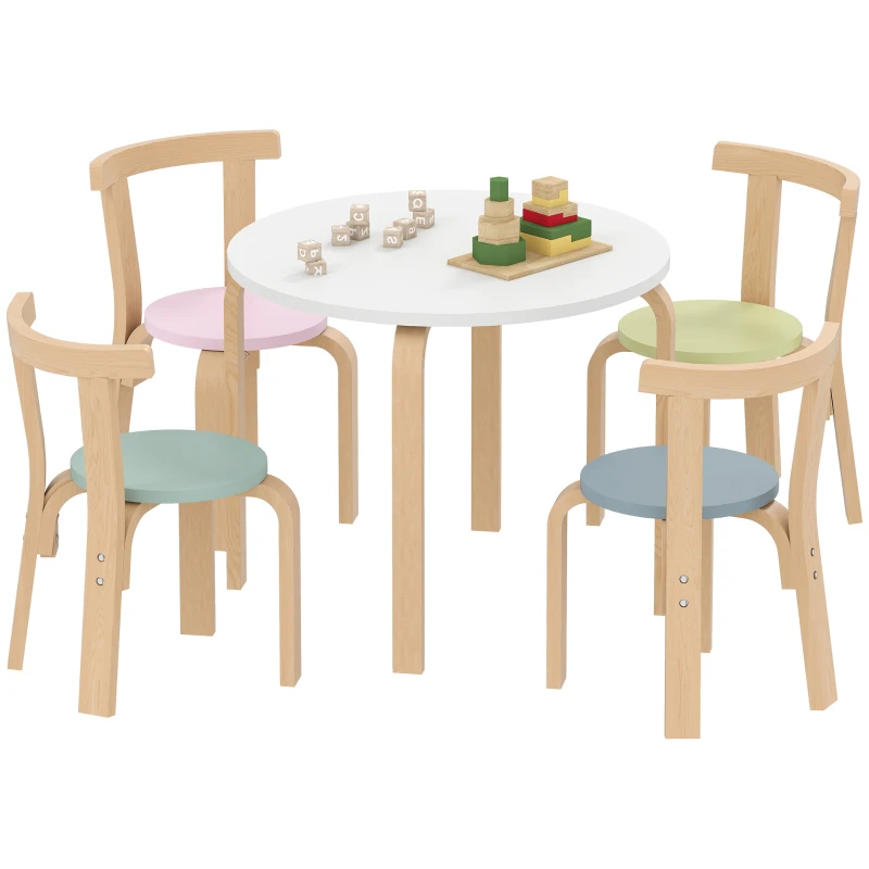 AIYAPLAY 5-teiliges Kindertisch- und Stuhlset, leichtes Massivholz, Bunt