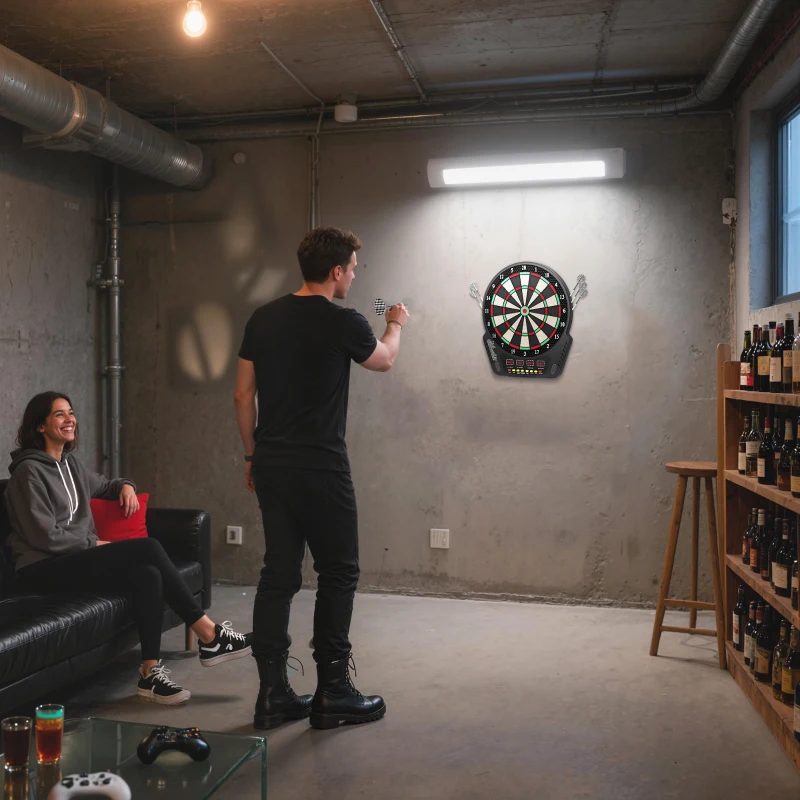 HOMCOM Elektronische Dartscheibe Dartboard Dart-set mit LED Anzeige mit automatischer Wertung Soundeffekte 6 Darts 24 Dartköpfe 27 Spiele und 243 Trefferoptionen für 16 Spieler 44 x 51,5 x 3,2 cm