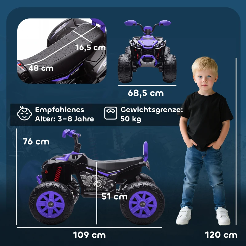 AIYAPLAY Kinder Elektrische Quad, 24V Elektrisch Voertuig met 4 Wielen, Koplampen, USB-aansluiting, MP3-functie, 6,5 km/u, 3-8 jaar