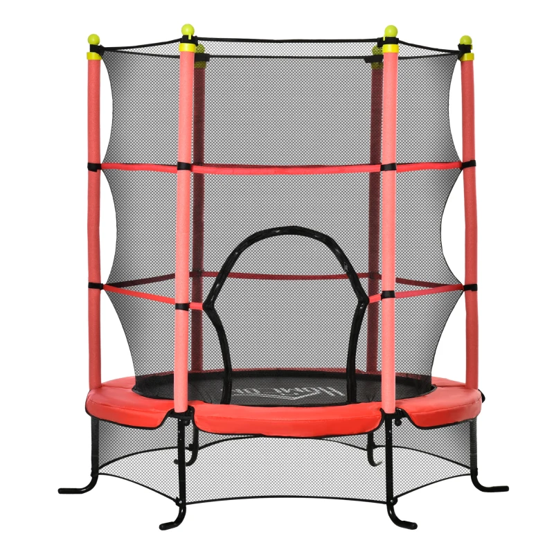 HOMCOM Trampolín para Niños +3 Años con Superficie de Salto Ø110 cm Red de Seguridad y Cubierta Protectora Ø163x163 cm Rojo