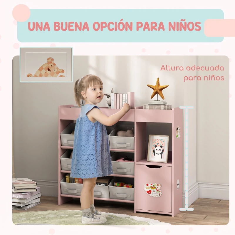 AIYAPLAY Organizador Infantil con Compartimentos 9 Cestas Extraíbles y Láminas de Pegatinas 92x30x80 cm Rosa