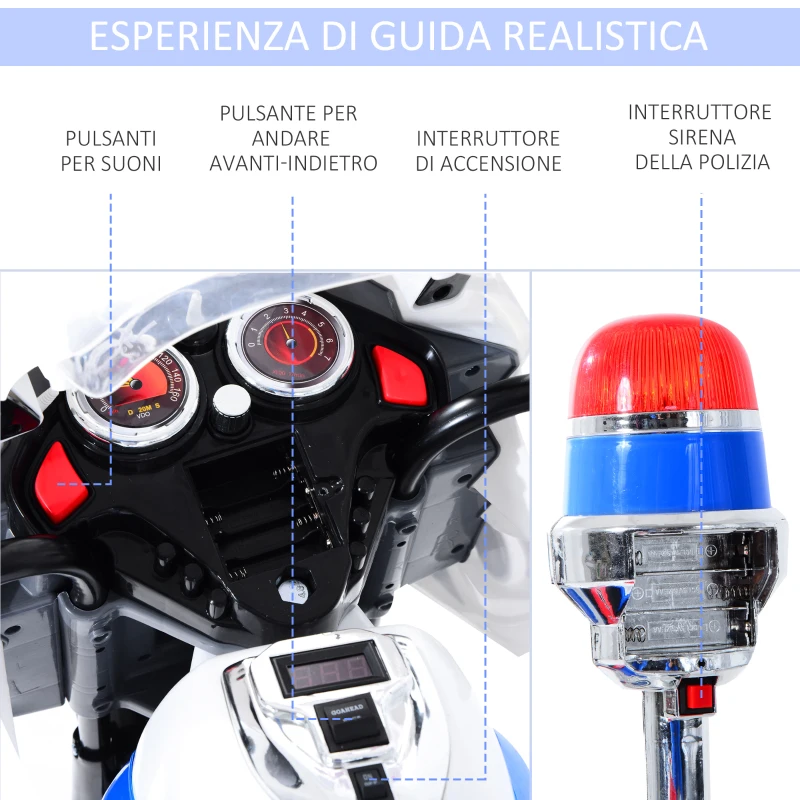 HOMCOM Moto Elettrica per Bambini da 3-5 Anni Motorino Elettrico Giocattolo 3 Ruote con Musica, Velocità 3KM/h, Luci 112×51×72.5cm