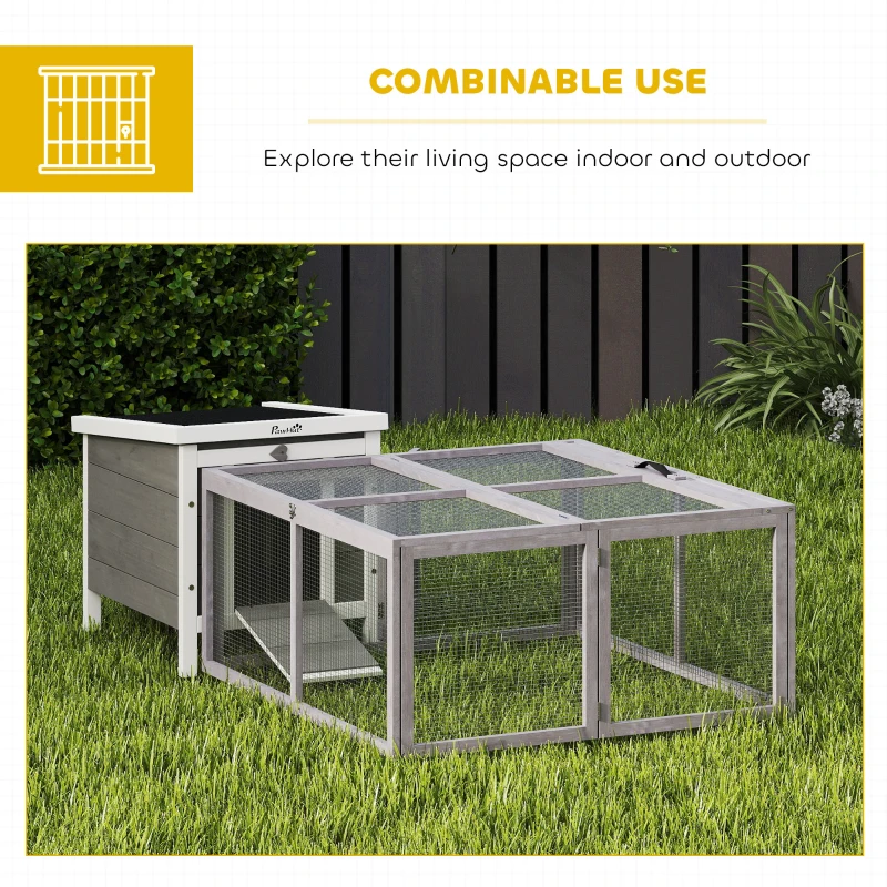 PawHut Rabbit Hutch Outdoor, Foldable Guinea Pig House with Openable Top, for 3 Bunnies, Ducks, Chickens, 110 x 105 x 50 cm