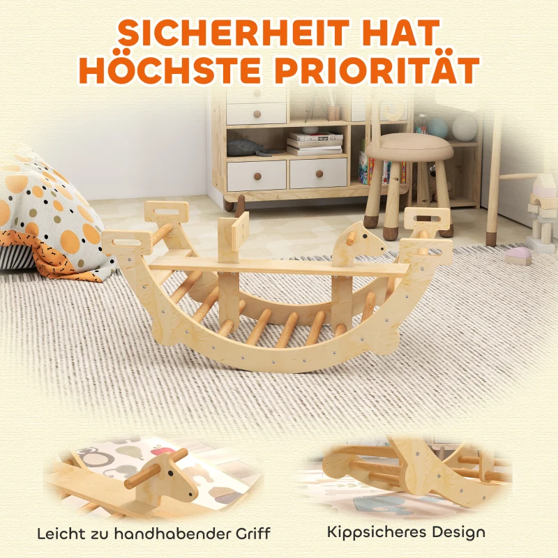AIYAPLAY Montessori klimrek voor binnen, 2 in 1 klimboog van hout, voor kinderen 2-4 jaar, 110x52x45 cm, naturel hout