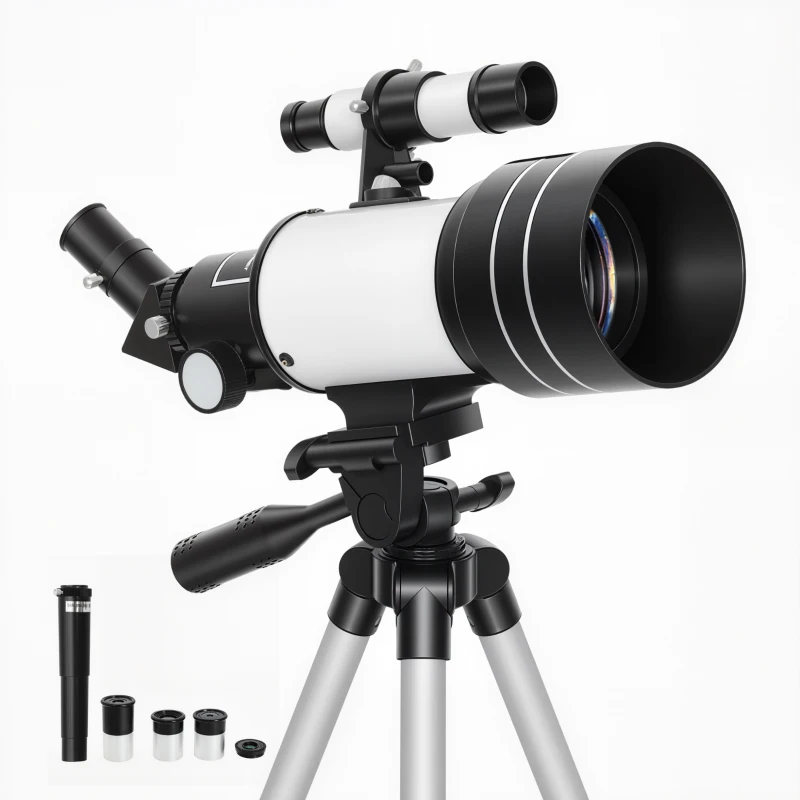Outsunny telescoop, 70 mm objectief, 5 x 24 zoeker, verstelbaar statief, zilverkleurig