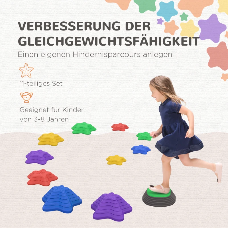 ZONEKIZ Stapsteenset voor kinderen vanaf 3 jaar, 11 stenen, antislip, tot 80 kg, ontwerp met zeesterren