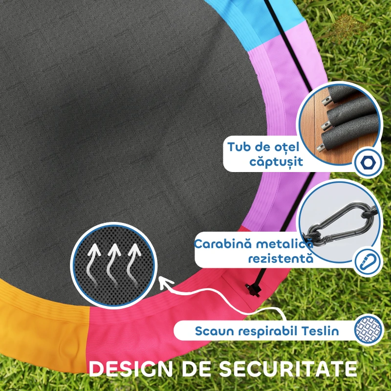 AIYAPLAY Leagăn tip cuib pentru copii 3-8 ani cu frânghii și curele, din PE și material Oxford, 120x120x180 cm, multicolor