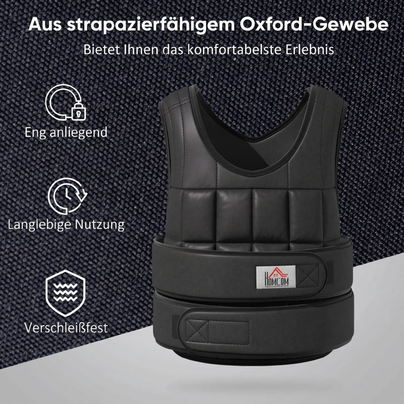 HOMCOM Gewichtsvest 10 kg, verstelbaar trainingsvest met uitneembare gewichten, zwart