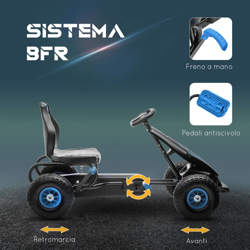 HOMCOM Go Kart a Pedali per Bambini da 5-12 Anni con Sedile Regolabile e Ruote in Gonfiabili, Blu