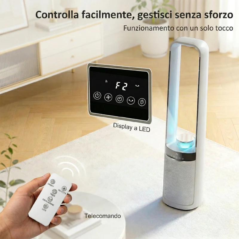 HOMCOM Ventilatore Torre Senza Pale, Silenzioso 36dB, 94 cm, Bianco, Camera da Letto