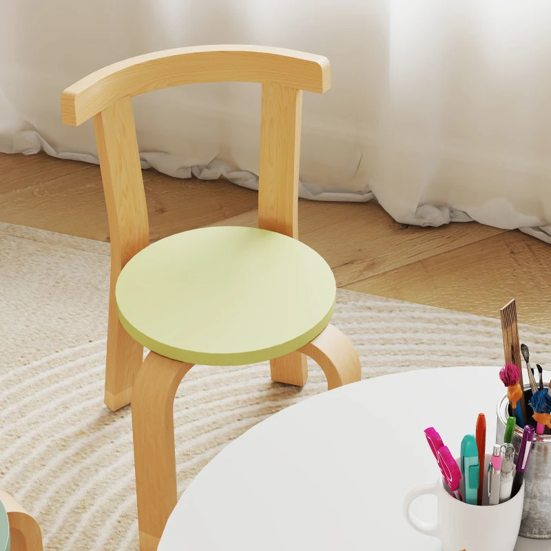 AIYAPLAY 5-delig kindertafel- en stoelset, licht massief hout, meerkleurig