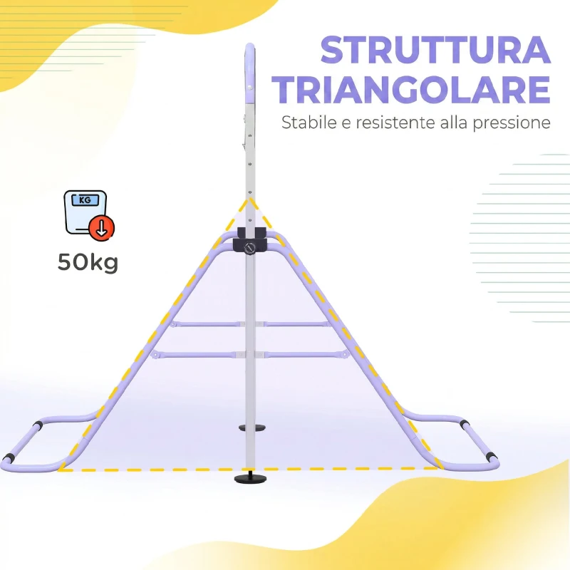 HOMCOM Sbarra Ginnastica Artistica per Bambini ad Altezza Regolabile con 2 Anelli, in Acciaio, 148x105x88-128 cm, Viola