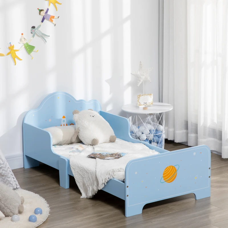 ZONEKIZ Cama para Crianças de 3-6 Anos 143x74x59cm Cama Infantil de Madeira com Barreiras de Proteção Azul