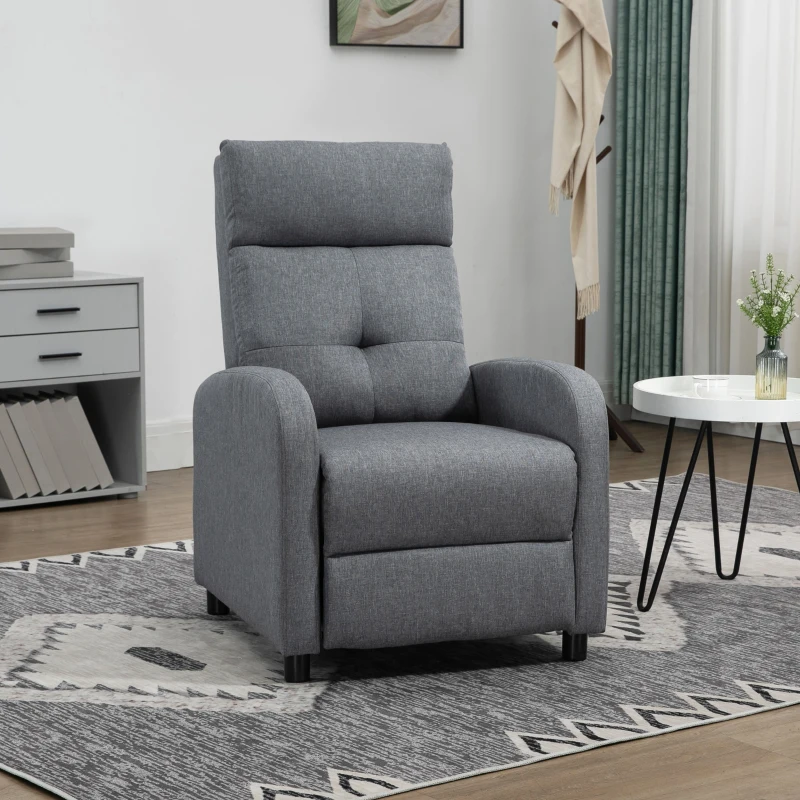 HOMCOM Poltrona Reclinabile 155° max in Tessuto Effetto Lino Grigio con Poggiapiedi, 67x87x98 cm
