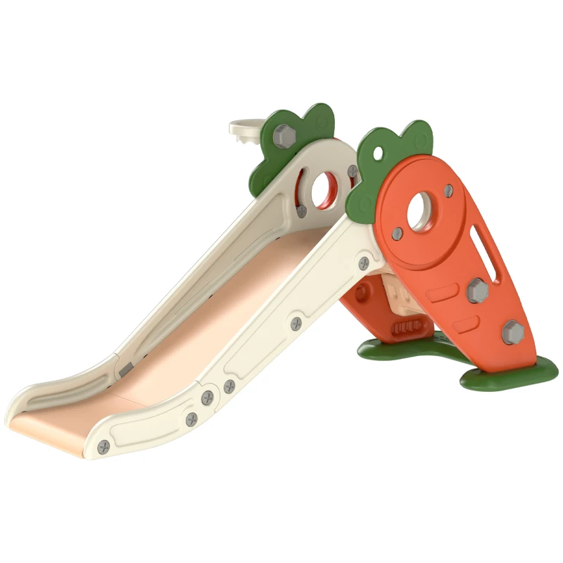 AIYAPLAY 3 in 1 Foldable Toddler Slide with Basketball Hoop, Climber, Carrot-themed, for 1-3 Years