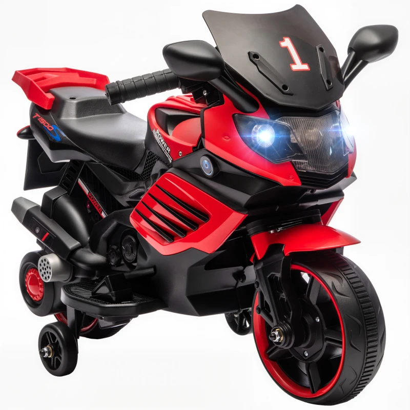 AIYAPLAY Motocicletă Electrică pentru Copii 18-36 luni, 6V, cu Roți Detașabile, Faruri și Melodii, Roșu