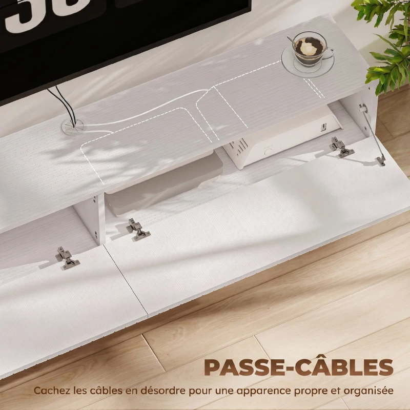 HOMCOM Meuble TV suspendu 140cm, meuble télé pour téléviseur 72 pouces, 2 portes rabattables, 140x25x22cm, blanc