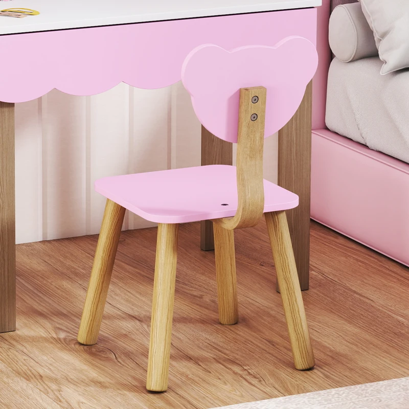 AIYAPLAY Kaptafel-set met kruk voor kinderen, schminkspiegel, berenvorm, lade, MDF, Roze