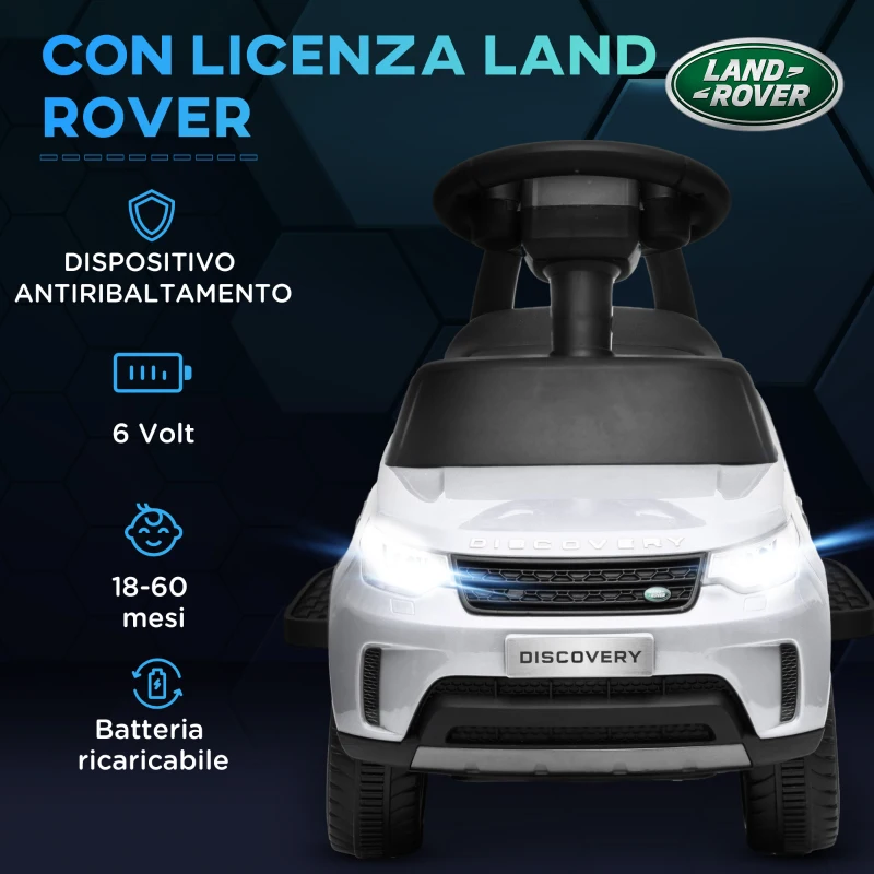 AIYAPLAY Macchina per Bambini con Licenza Land Rover 6V, Funzionamento Elettrico e a Spinta, Velocità 3km/h, Bianco