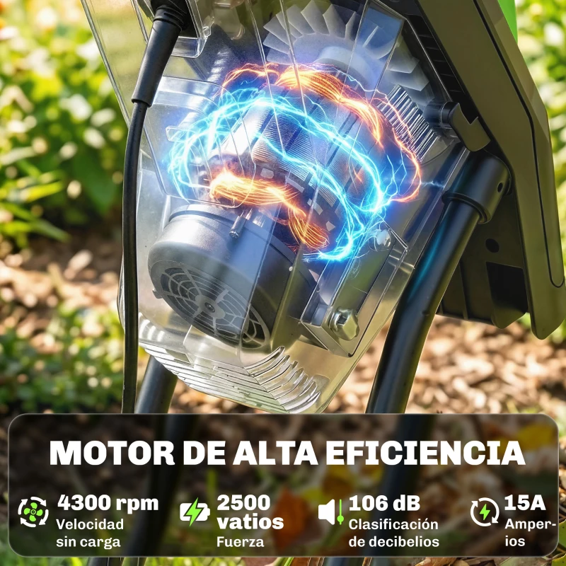 Outsunny Trituradora de Ramas Eléctrica 2500W con 2 Cuchillas Reversibles hasta Ø44 mm de Ramas Bolsa 45L Ruedas Verde