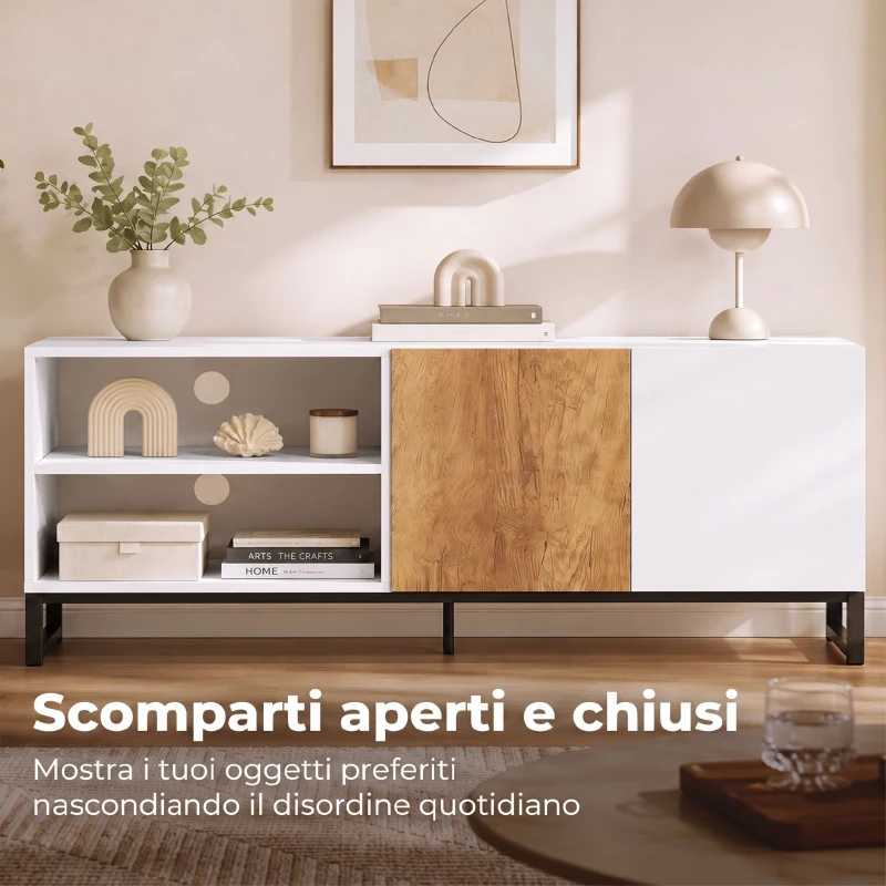HOMCOM Mobile Porta TV fino a 55 Pollici con Ripiani Regolabili e Armadietto, Bianco