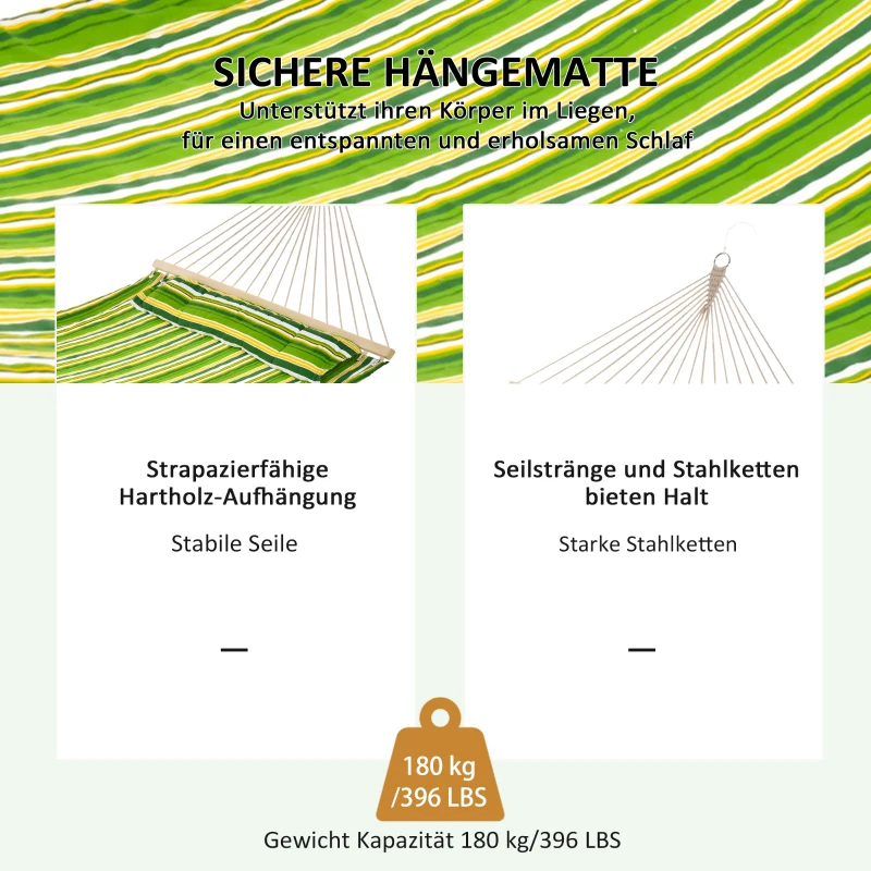 Outsunny Hangmat hangbed hangzetel hangend bed familie meerdere personen 210 kg 2 kleuren houten paal