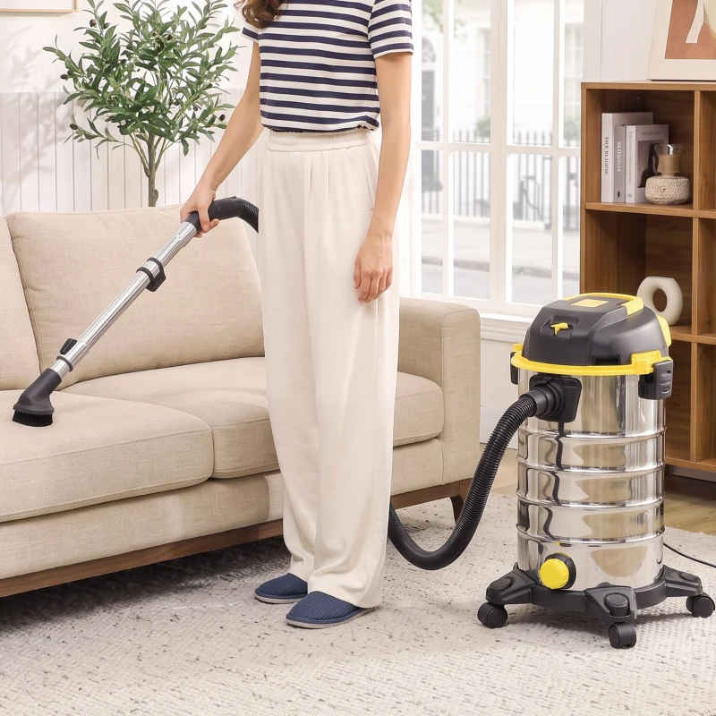 HOMCOM 1400W Vacuum Cleaner, 3-in-1 Wet and Dry Vacuum Cleaner with Blowing Mode and 30L Stainless Steel Tank, Yellow