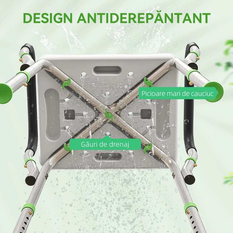 HOMCOM Scaun de duș din aluminiu, reglabil pe înălțime, cu cotiere și picioare antiderapante, verde