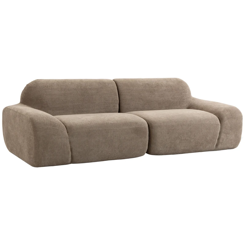 HOMCOM Canapé 3 Places en Chenille 244 cm, Canapé Salon Moderne, Assise et Accoudoirs Larges, Ressorts Ensachés, Marron Clair