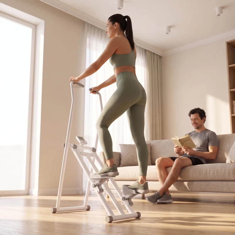 SPORTNOW Stepper d'Escalier Pliable, 3 Niveaux de Résistance, Hauteur Réglable, Écran LCD, Charge 150 kg, 90x50x133cm, Blanc