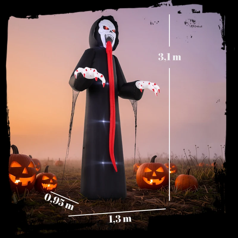Outsunny Opblaasbaar Halloween-skelet 310 cm met geïntegreerde ledverlichting, griezeldecoratie voor binnen en buiten