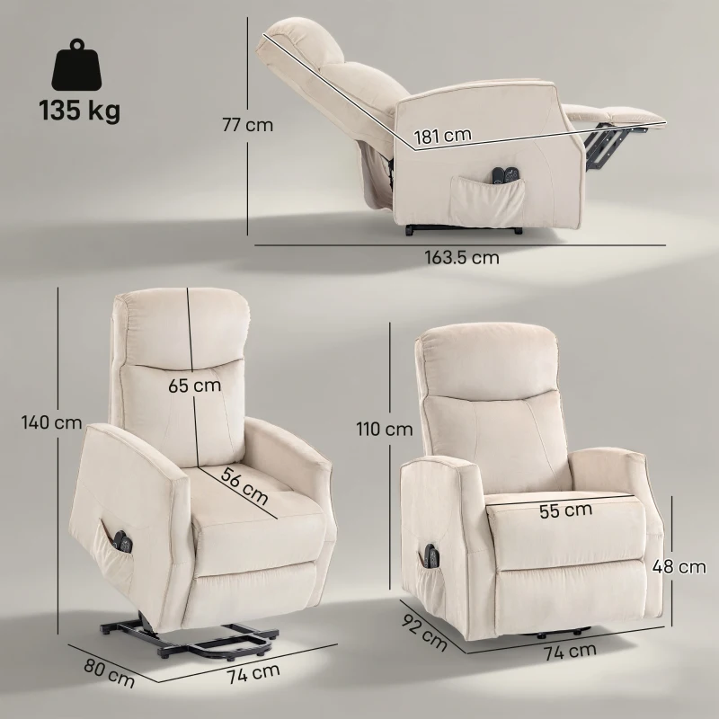 HOMCOM Fotoliu Electric cu Ridicare, Fotoliu Relax cu Masaj și Încălzire, Bej