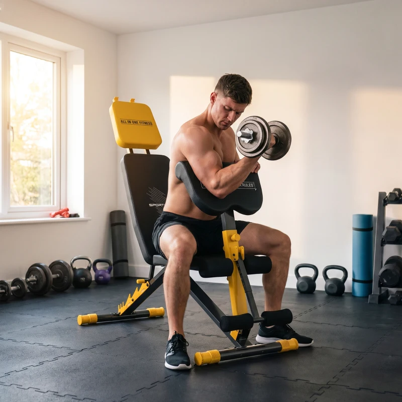 SPORTNOW Adjustable Weight Bench for Home Gym, 300kg Incline Decline Flat Foldable Bench Press with 6 Backrest Positions, Yellow