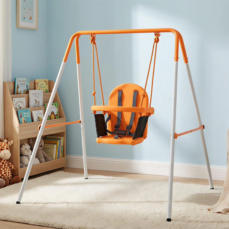 Outsunny Baloiço Infantil de Aço para Crianças dos 6 aos 36 Meses com Encosto Alto e Arnês de Segurança 122x146x122 cm Laranja